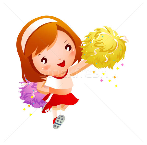 600x593 Girl Cheerleader In Uniforms Holding Pom Pom Vector Illustration