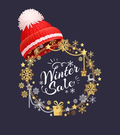 400x450 Super Sale Lettering Label With Knitted Red Hat With Pom Pom