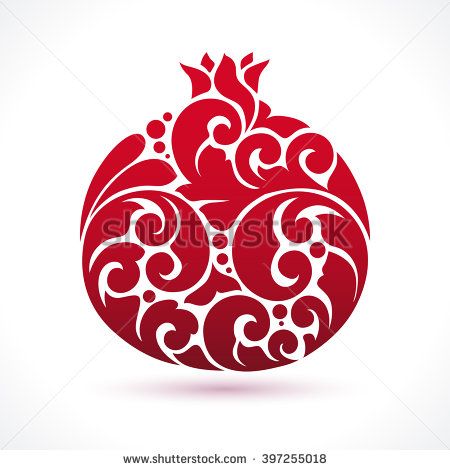 Decorative Ornamental Pomegranate Fruit Isolated On White Vector 450x470 Decorative Ornamental Pomegranate Fruit Isolated On White Vector
