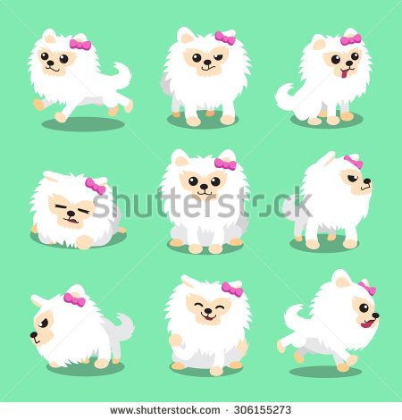 450x470 Cartoon Character White Pomeranian Dog Poses