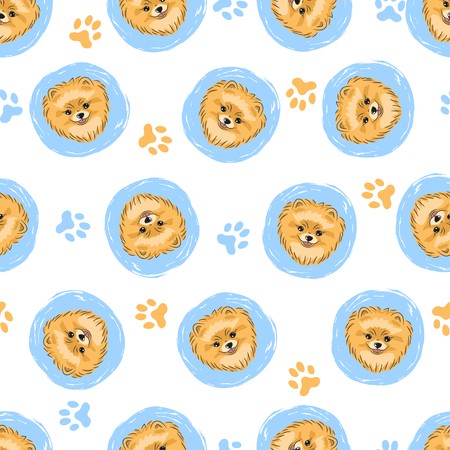 450x450 Seamless Pattern With Cute Pomeranian Vector Circles Background