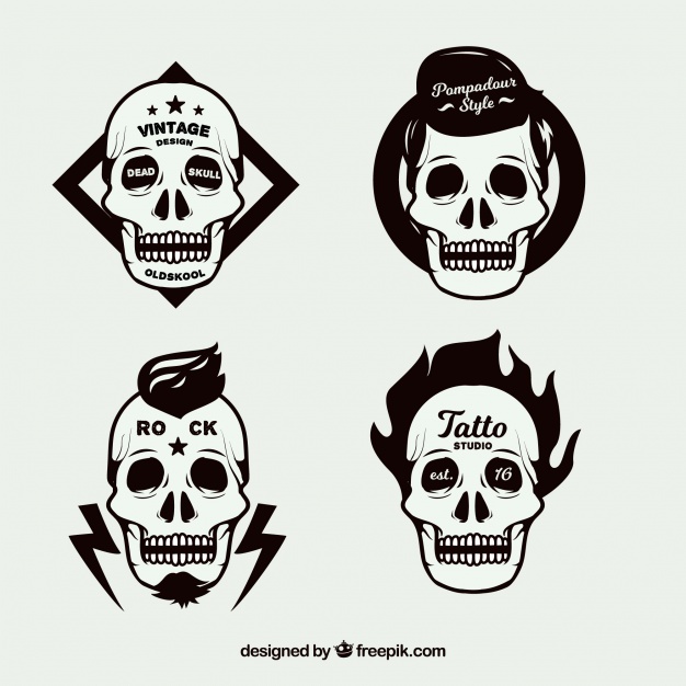 Pack Of Four Skull Logos In Flat Design Vector Free Download 626x626 Pack Of Four Skull Logos In Flat Design Vector Free Download