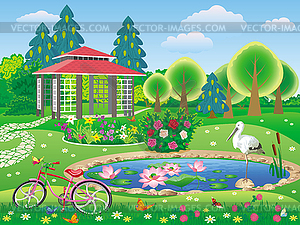 300x225 Beautiful Landscape Garden With Gazebo And Pond