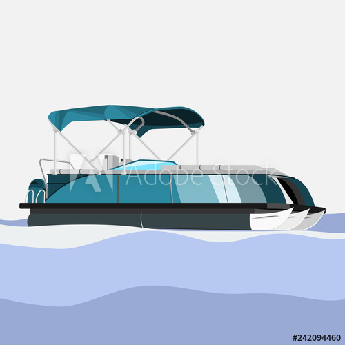 500x500 Editable And Detailed Side View Pontoon Boat On Wavy Water Vector