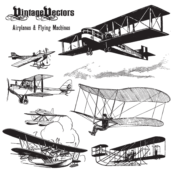 600x600 Vector Art Airplanes, Pontoon Planes And Early Flying Machines