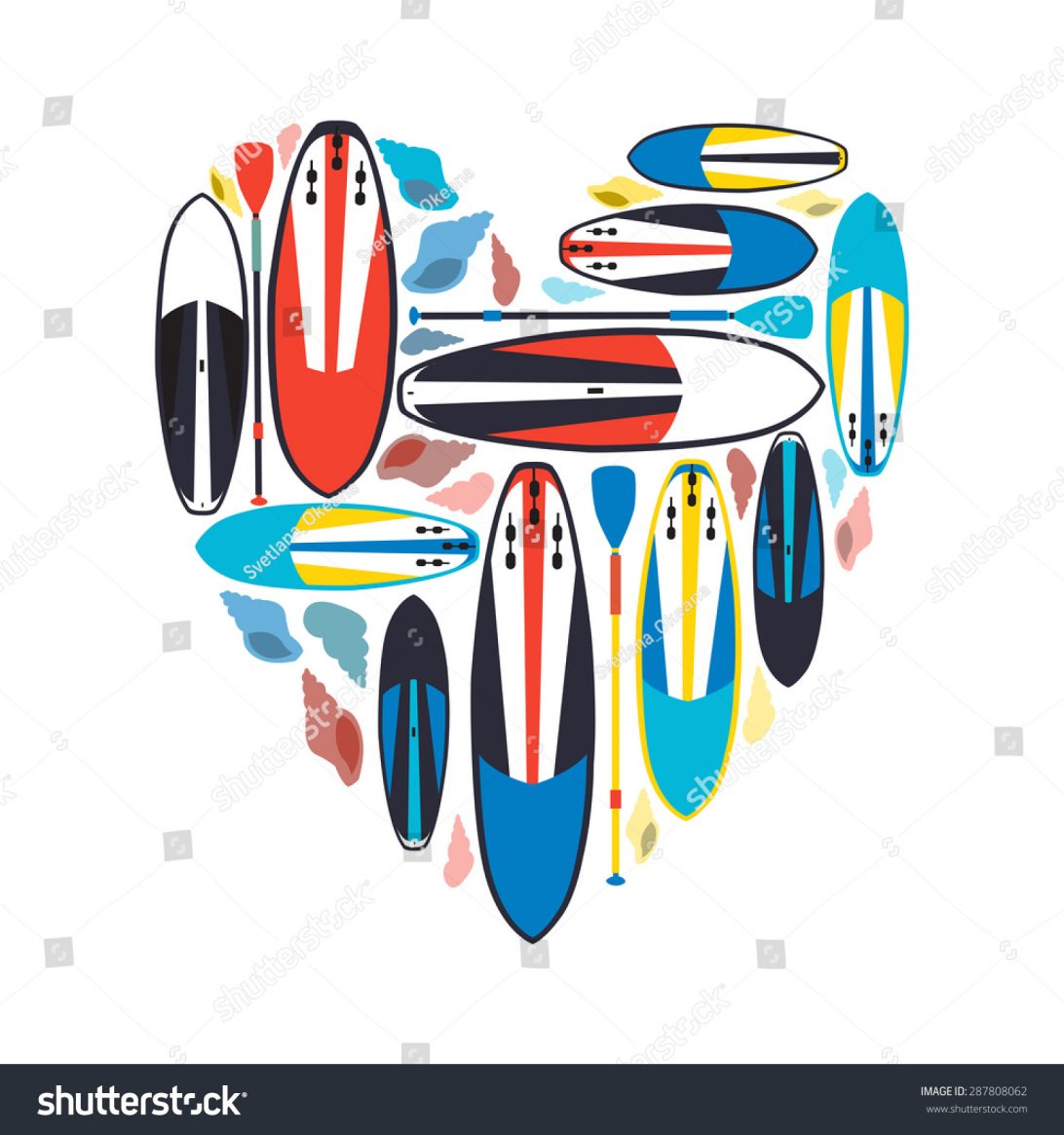 1092x1165 Vector Illustration Stand Paddle Boards Paddles Stock Of Up