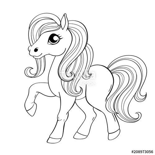 500x500 Cute Little Pony Black And White Vector Illustration For Coloring