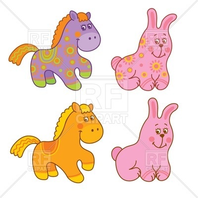 400x400 Pink Cartoon Cute Bunny And Funny Pony Vector Image Of Plants