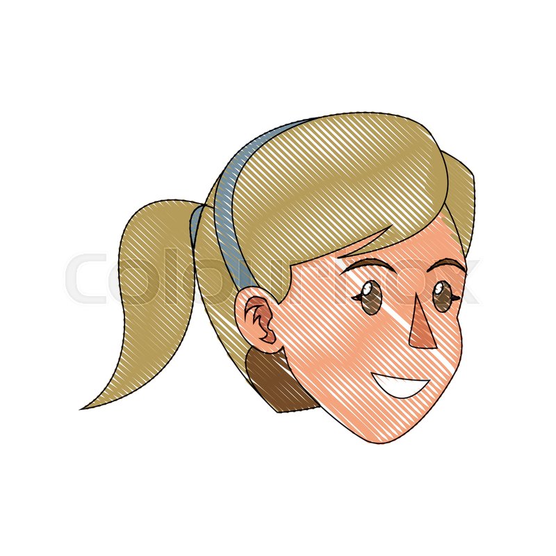 800x800 Face Woman Head Blonde Ponytail Draw Stock Vector Colourbox