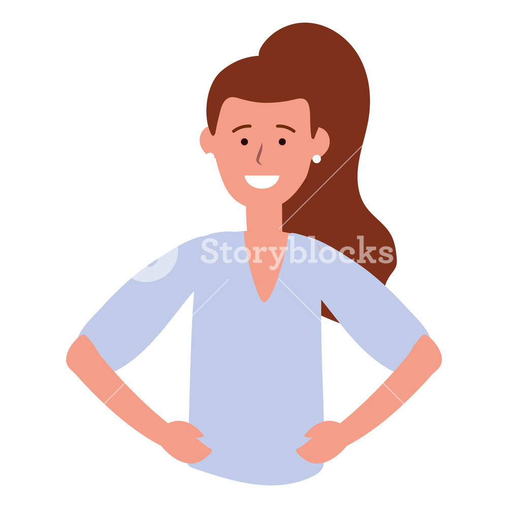 1000x1000 Woman Portrait Avatar Cartoon Character Ponytail Vector