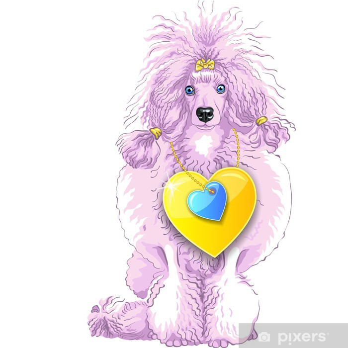 700x700 Vector Pink Poodle Dog With Gold Heart Wall Mural We
