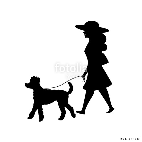 500x500 Woman Walking With Her Poodle Dog Silhouette Vector Illustration