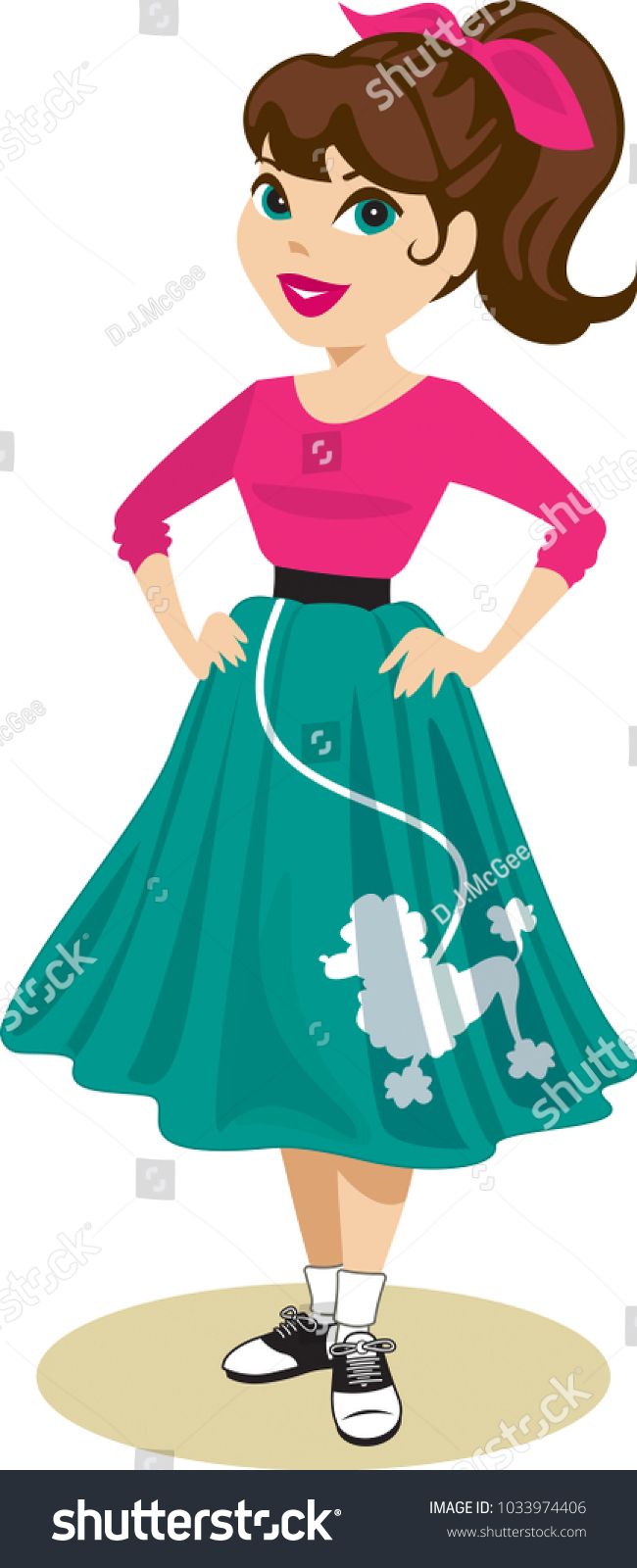 650x1600 Pretty Girl Wearing Ponytail And Outfit Of Blue Poodle Skirt