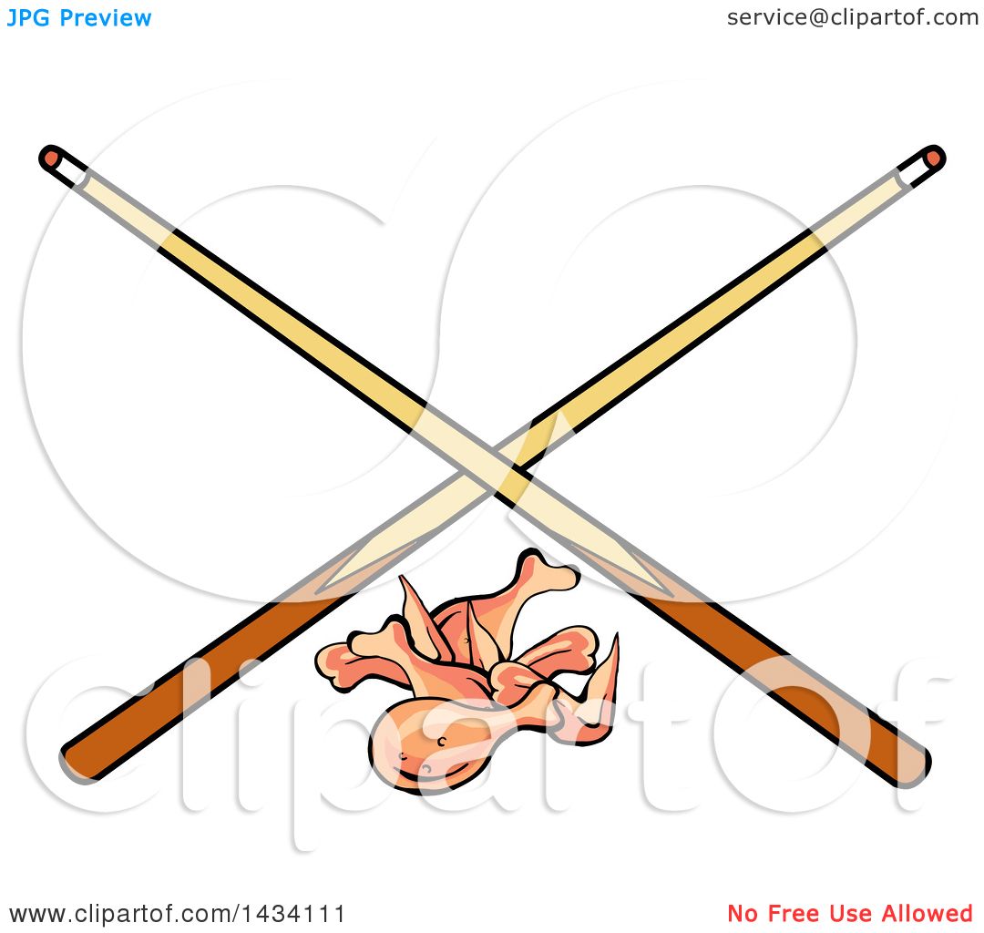 1080x1024 Clipart Of Cartoon Chicken Wings And Crossed Billiards Pool Cue