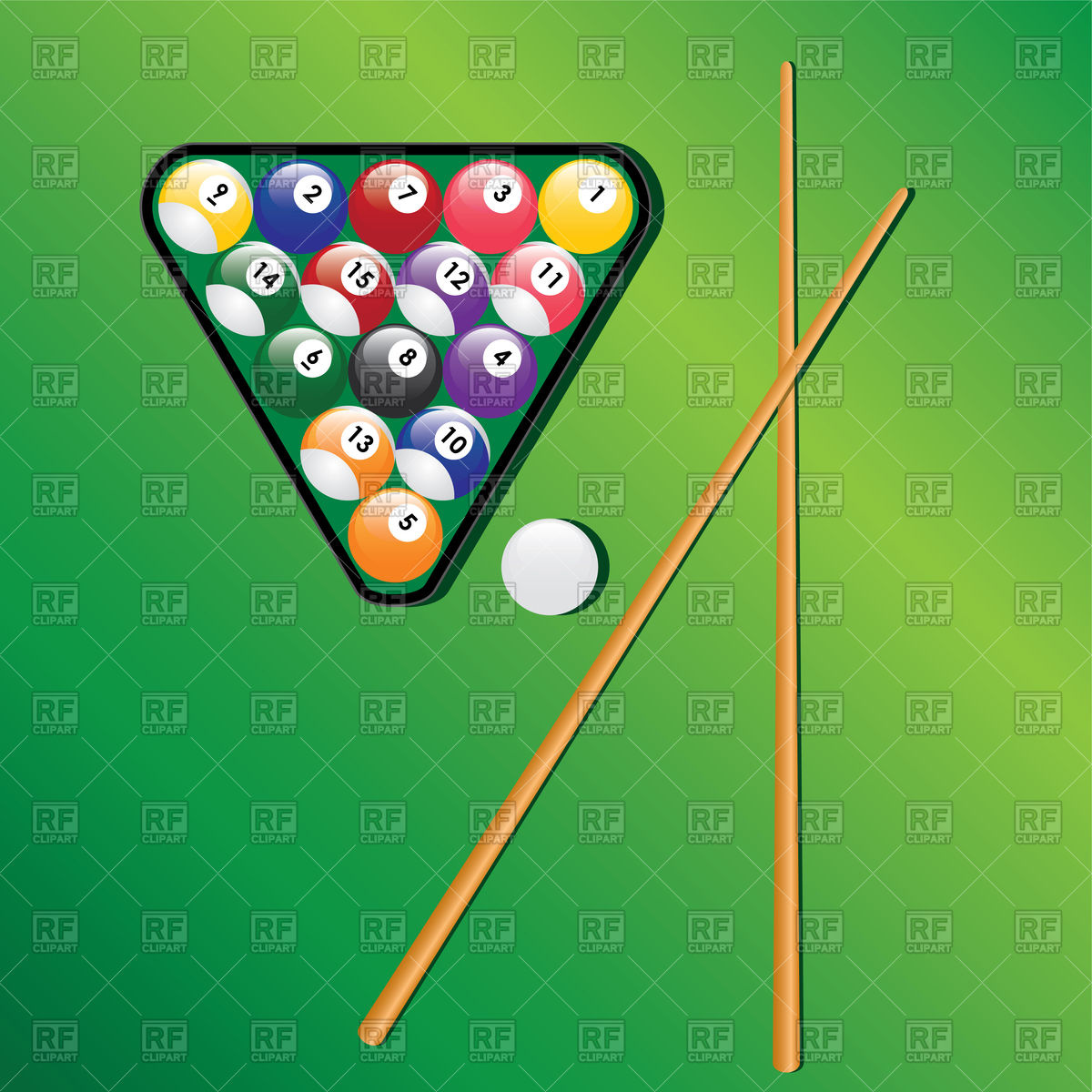 1200x1200 Billiard Balls In Triangle And Two Cues Vector Image Of Sport