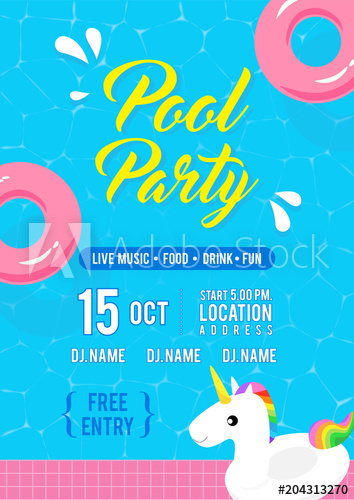 Pool Party Invitation Flyer Vector Illustration, Top View 354x500 Pool Party Invitation Flyer Vector Illustration, Top View