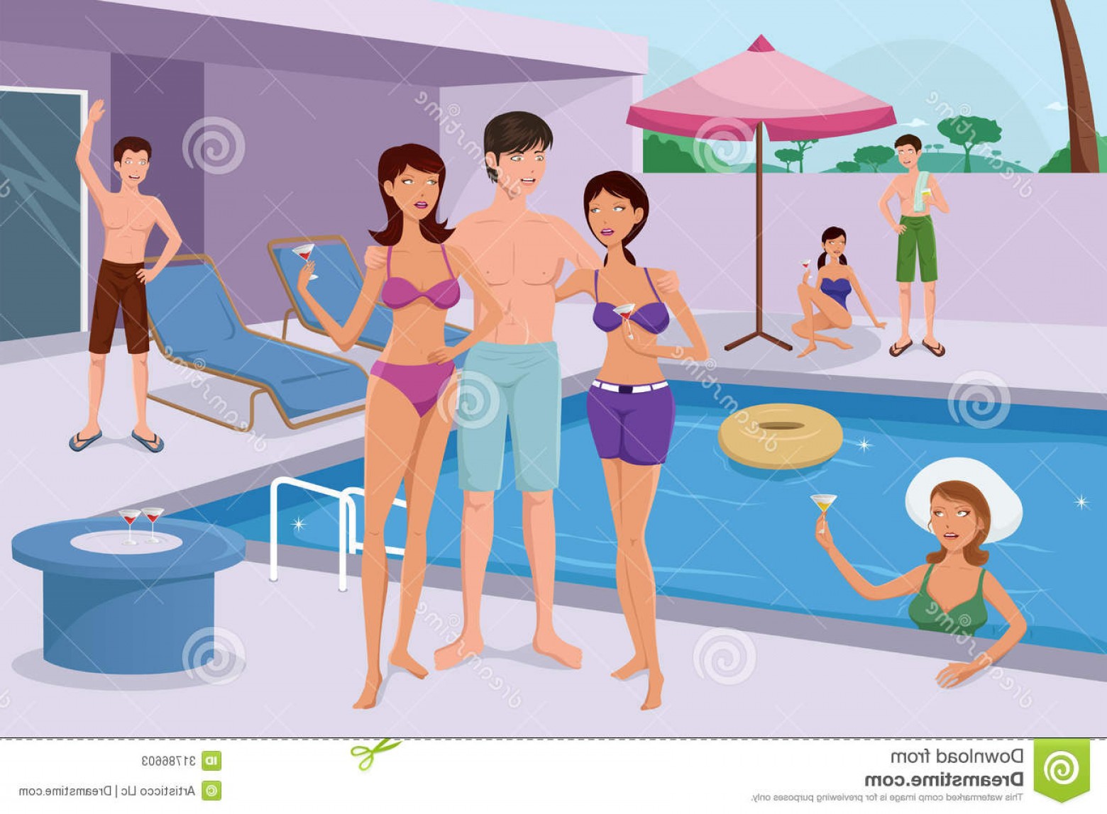 Stock Photos Young People Having Pool Party Vector Illustration 1560x1148 Stock Photos Young People Having Pool Party Vector Illustration