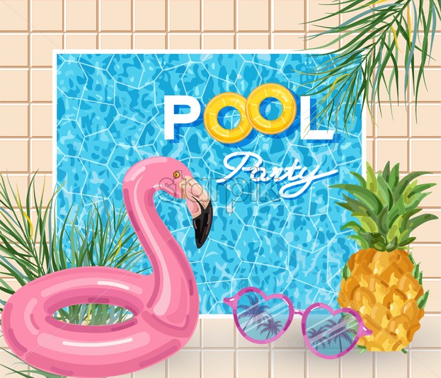 Summer Pool Party Poster With Flamingo Lifering Vector Summer 623x534 Summer Pool Party Poster With Flamingo Lifering Vector Summer