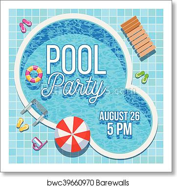 Summer Party Invitation With Swimming Pool Vector Template, Art 362x382 Summer Party Invitation With Swimming Pool Vector Template, Art