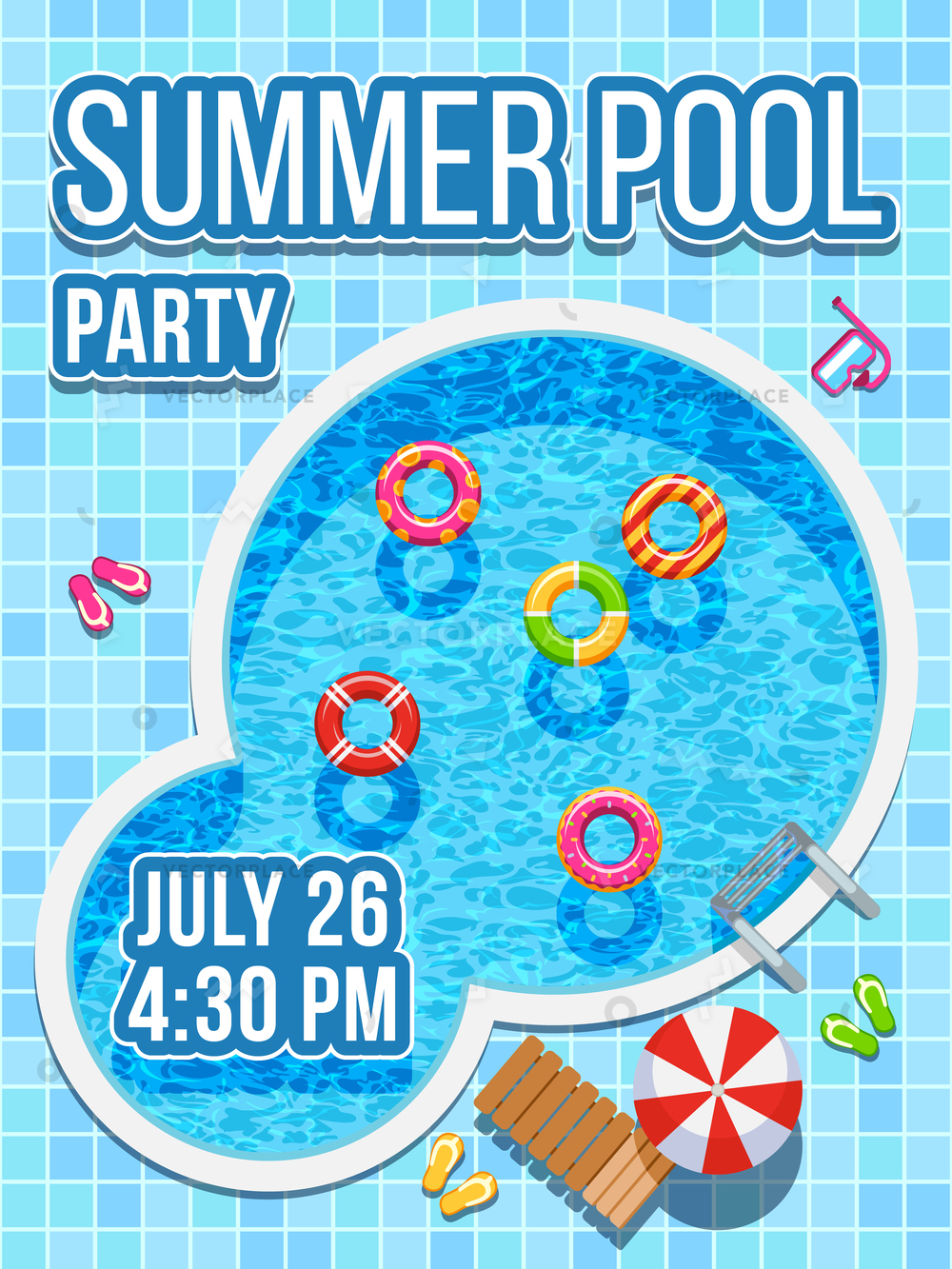 1000x1333 Top View Nobody Swimming Pool Blue Vector Illustration