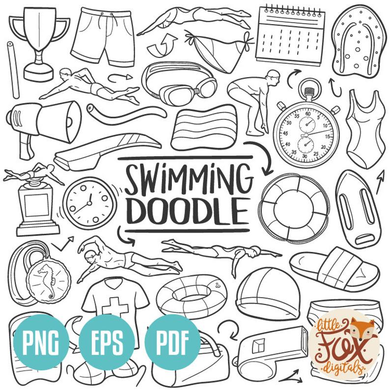 794x794 Vector Swimming Pool Water Sport Traditional Doodle Icons Etsy