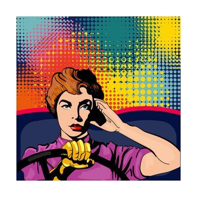 400x400 Woman Driving A Car Pop Art Vector Illustration Art Print