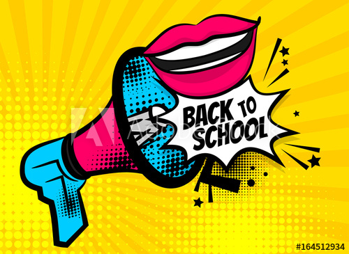 500x365 Pop Art Megaphone Pink Woman Smile Lips Back To School Comics