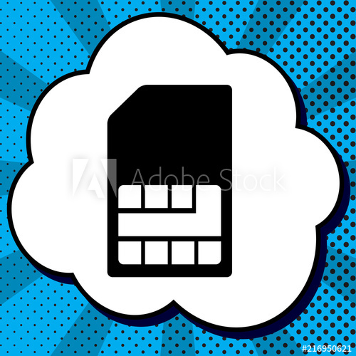 500x500 Sim Card Sign Vector Black Icon In Bubble On Blue Pop Art Back