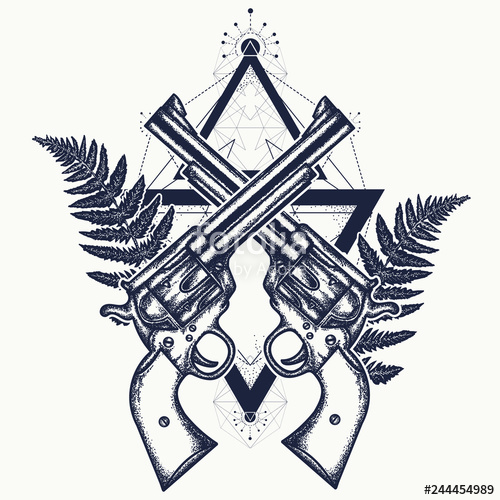 500x500 Magic Crossed Guns And Fern Tattoo Crime Concept Wild West Pop