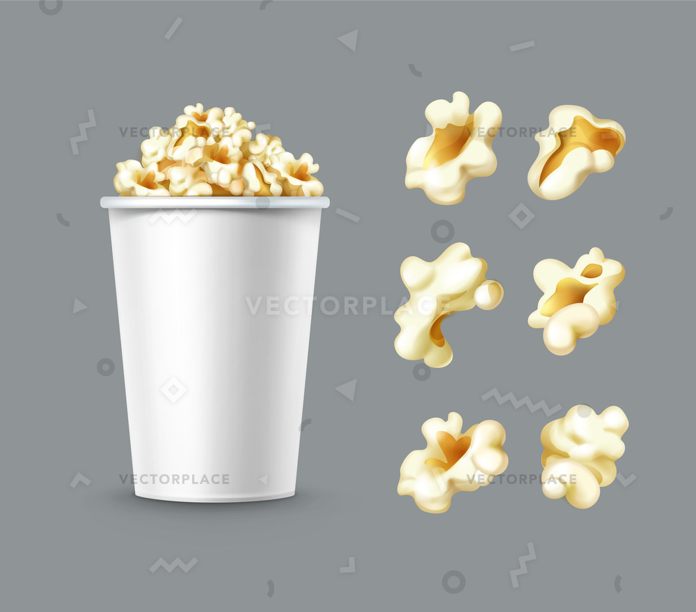 1000x880 Set Different Popcorn Kernels White Bucket Vector Illustration