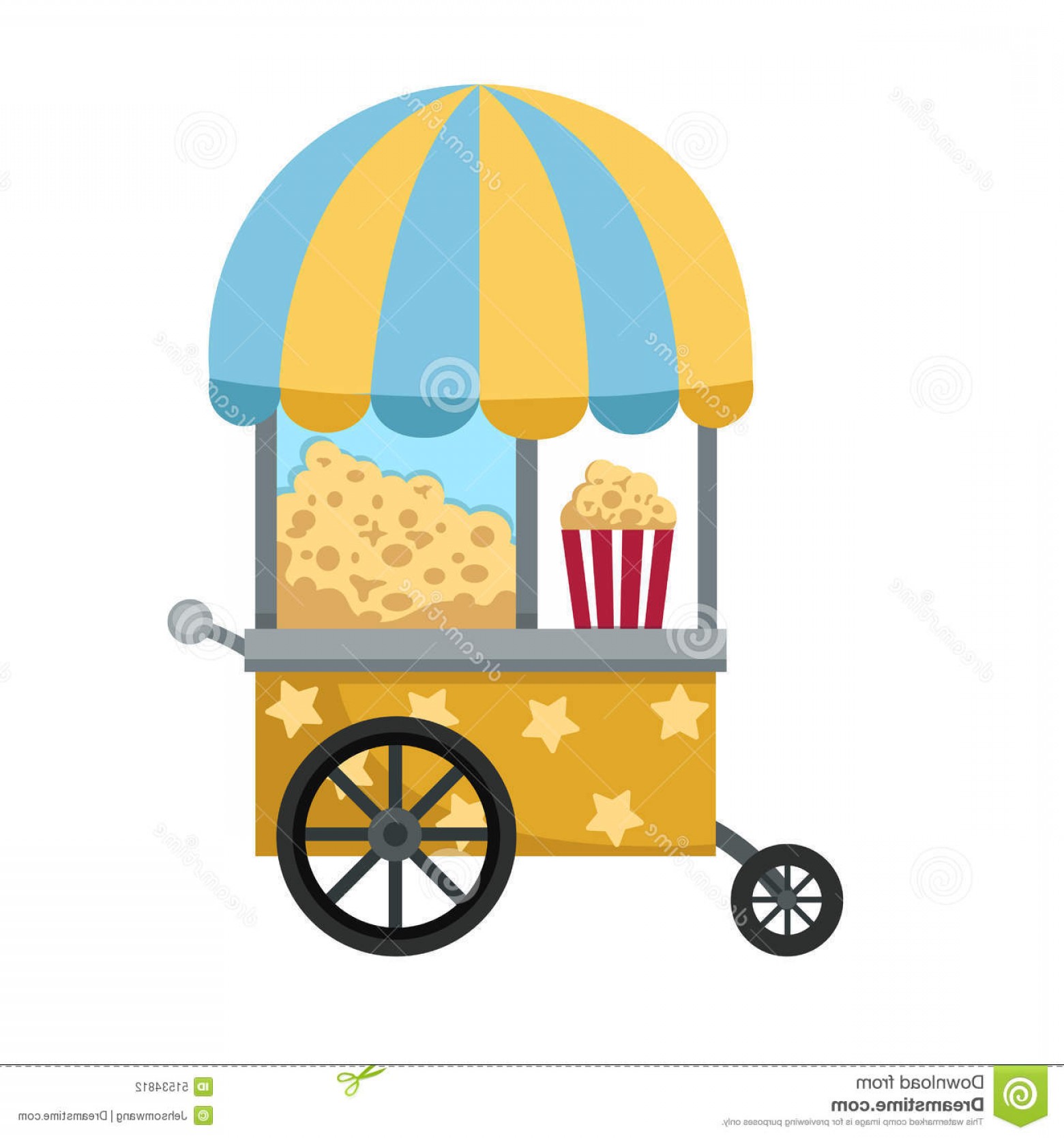 1560x1668 Stock Illustration Cart Stall Popcorn Vector Illustration White