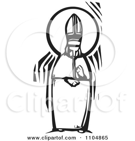 450x470 Clipart Pope Wearing A Mitre Black And White Woodcut