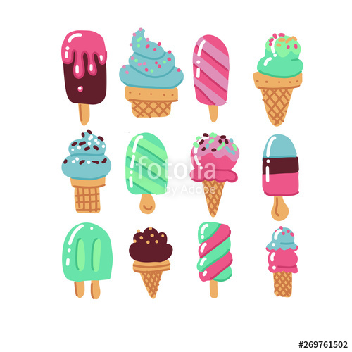 Flat Hand Drawn Art Icecream Icons Set Dessert Food Set 500x500 Flat Hand Drawn Art Icecream Icons Set Dessert Food Set