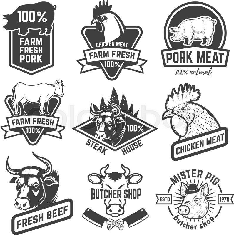796x800 Beef, Chicken, Pork Meat Labels Stock Vector Colourbox