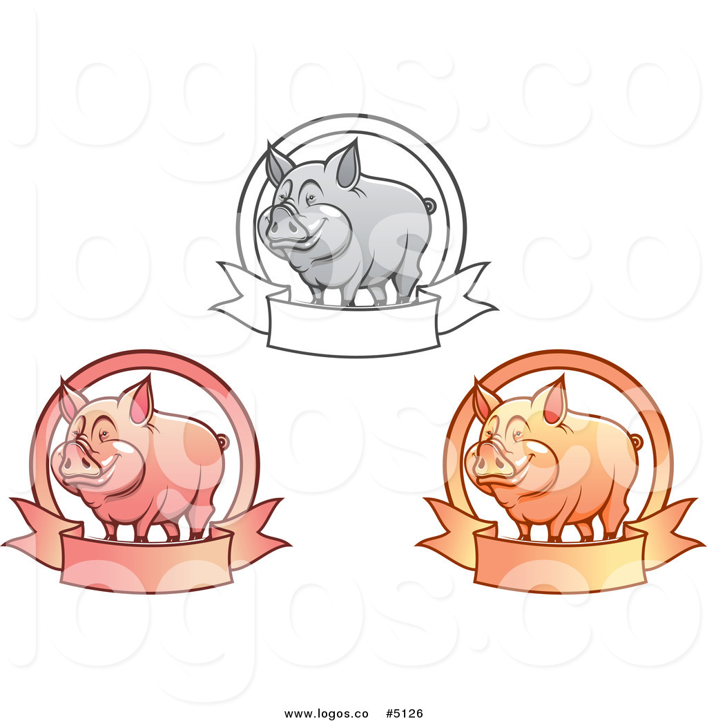 1024x1044 Royalty Free Vector Of Grayscale Pink And Orange Pig And Banner