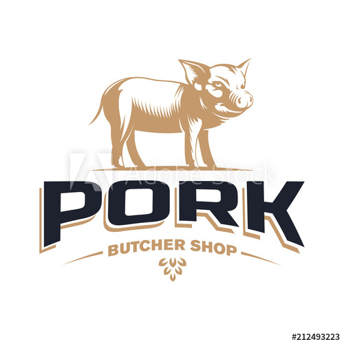 500x500 Butcher Shop Vintage Logo Design Template With Pork Or Pig