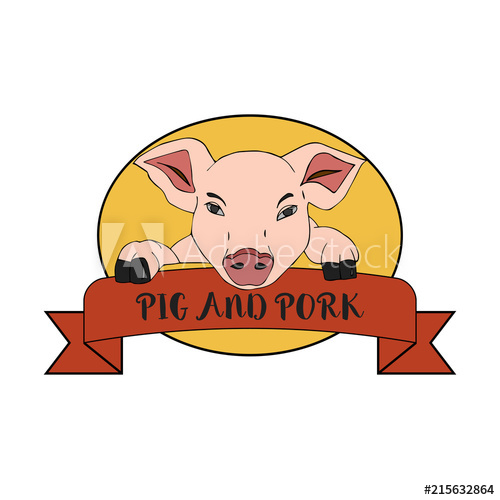 500x500 Logo Or Label With Pig And Pork Vector Illustration