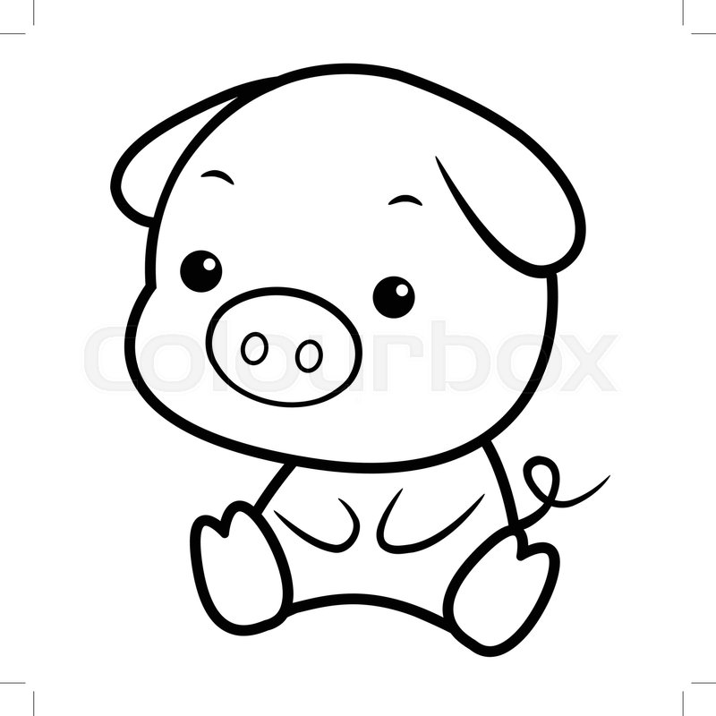 800x800 Black And White Pig Character Sits Stock Vector Colourbox