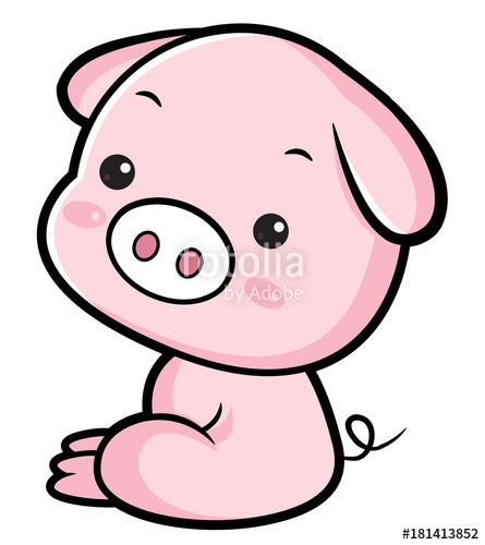 445x500 Pig Character Sits Sideways Asian Zodiac Isolated Pork Vector