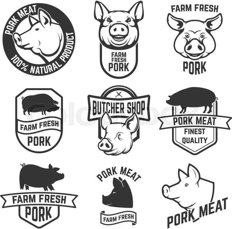 800x790 Pork Meat Labels Pig Silhouettes And Stock Vector Colourbox