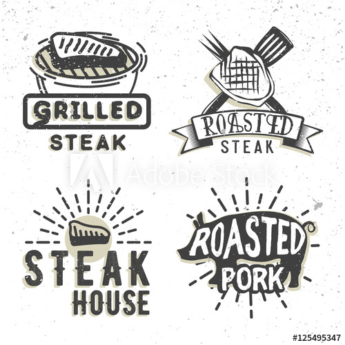 500x500 Set Of Logos Design With Grilled Steak And Grilled Pork Vector