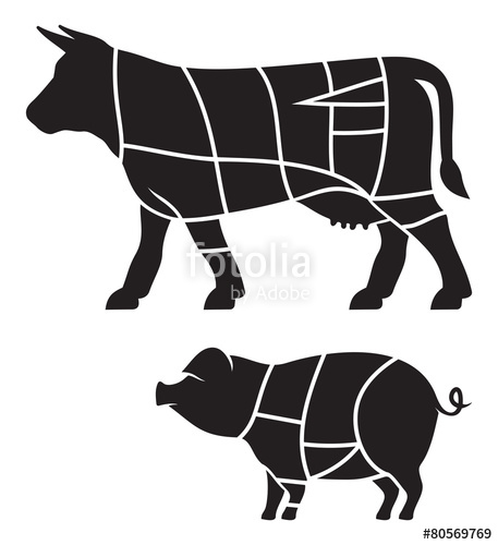 457x500 Cuts Of Beef And Pork Meat Cuts Vector Illustration Stock Image