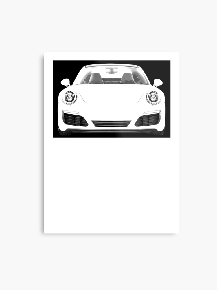 750x1000 Simplistic Black And White Porsche Vector Metal Print