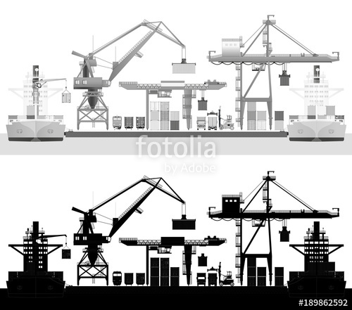 500x441 Sea Trade Port, Commercial Dock, Vector, Silhouette Stock Image