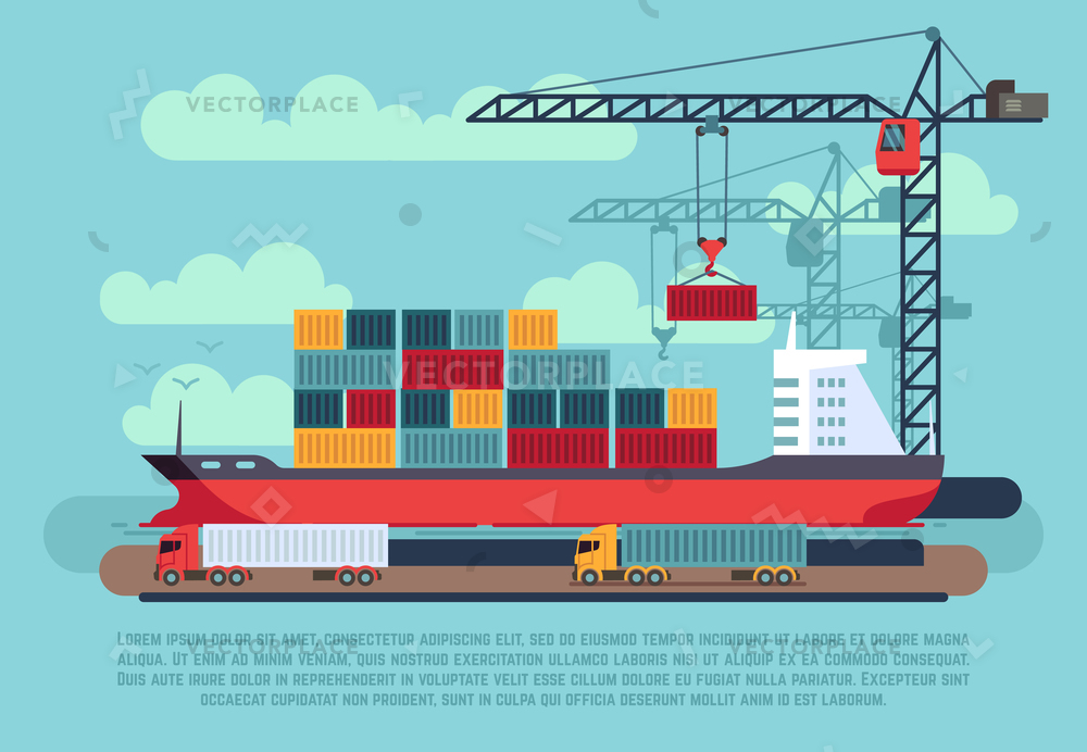 1000x692 Transport Cargo Sea Ship Loading Containers Vector Illustration