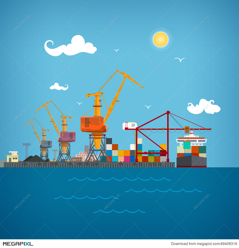 800x830 Cargo Sea Port Vector Illustration Illustration