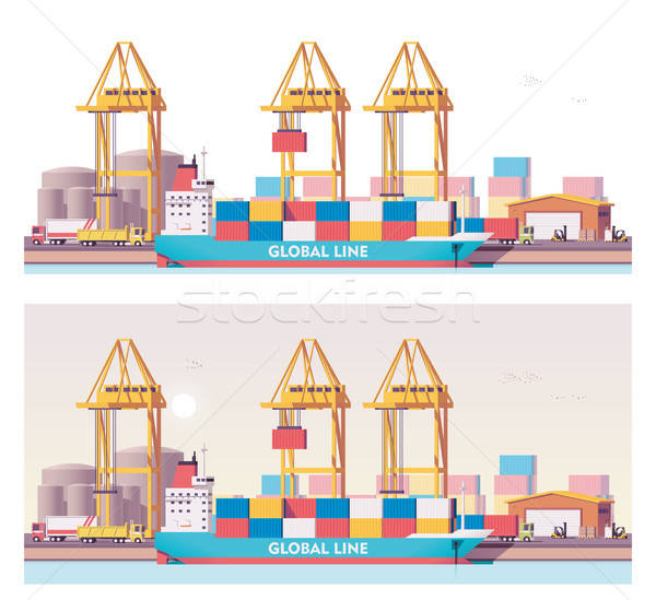 600x549 Vector Low Poly Cargo Port Vector Illustration Taras Livyy