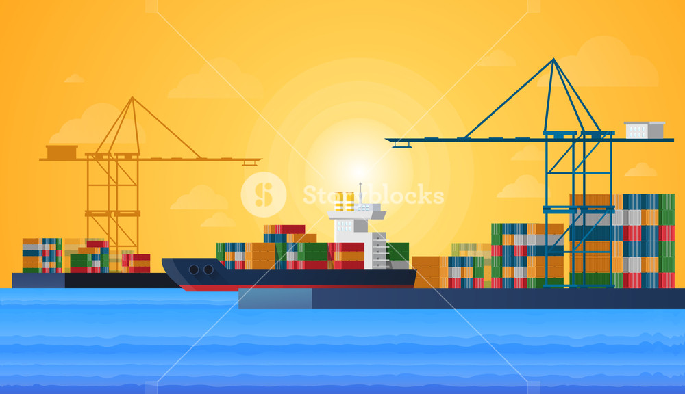 1000x576 Cargo Sea Port With Cargo Freight Ships And Harbour Port Cranes
