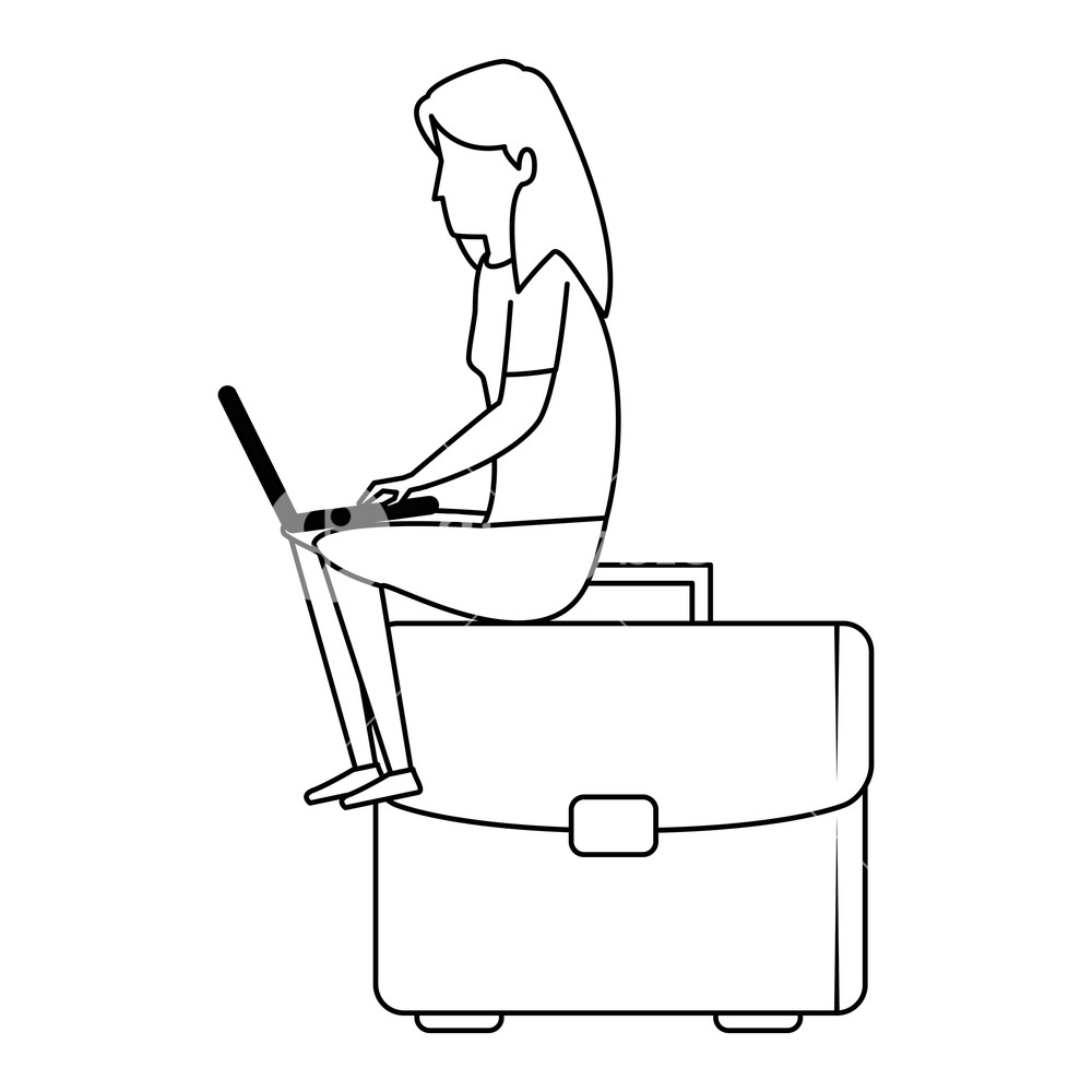 1000x1000 Young Woman Working With Laptop In Portfolio Vector Illustration