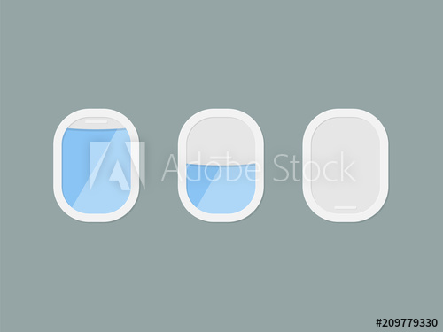 500x375 Three Portholes Of Airplane With Open And Closed Window View